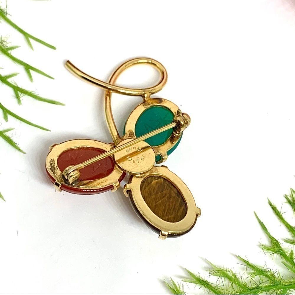 VINTAGE⚜️12K GF Gemstone & Cultured Pearl Clover Ronci Brooch - Picture 6 of 8